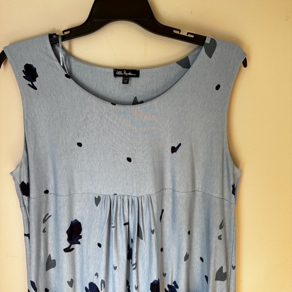 Ulla Popken Sky Blue Floral Sleeveless Swing Tunic Dress Front Pockets Sz 16/18 - Picture 4 of 9